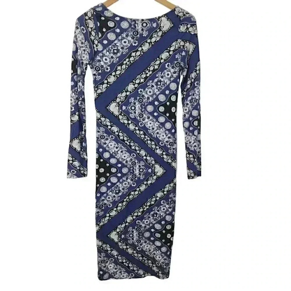 Asos printed Scoop Neck Long Sleeve Bodycon Midi Dress Size 6 - Picture 2 of 8